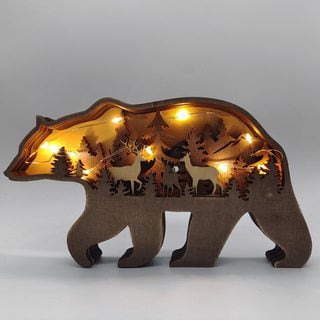 Wood Creative Elk Brown Bear Home Ornaments Hand Carved Wooden Decoratisn